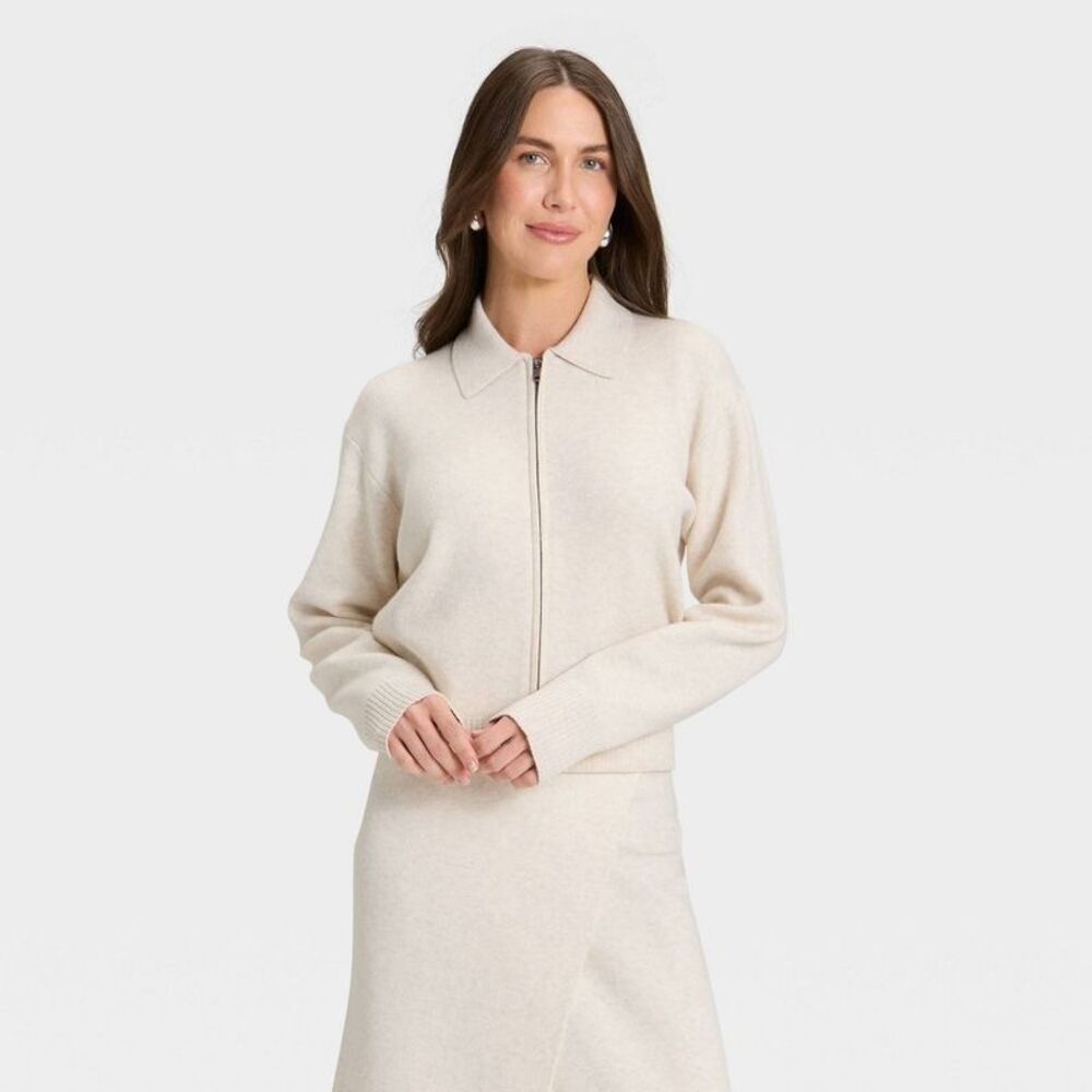 Women's Full Zip Cardigan - A New Day Oatmeal XL